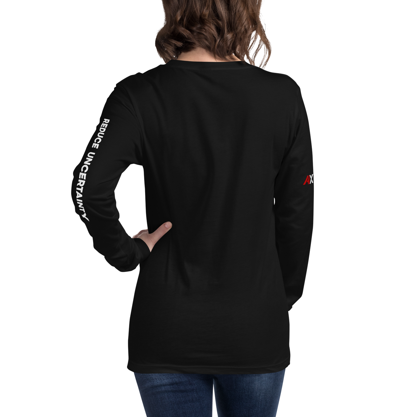AIX Free Energy - Reduce Uncertainty - Unisex Long Sleeve Tee - White Logo Print Front, Left Sleeve, Right Sleeve - Multiple Colors Avail