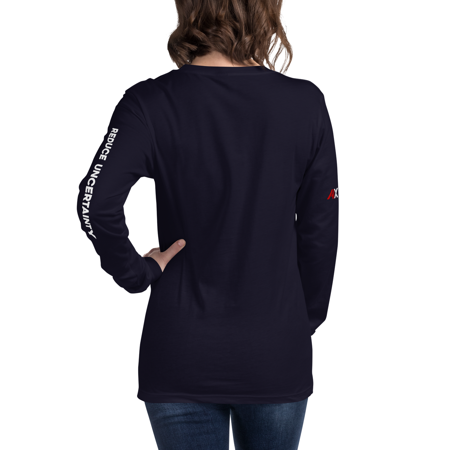 AIX Free Energy - Reduce Uncertainty - Unisex Long Sleeve Tee - White Logo Print Front, Left Sleeve, Right Sleeve - Multiple Colors Avail